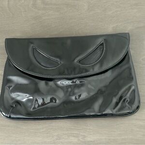 Vintage Black Patent Alien Eyes Mesh Cutout Envelope Clutch - Goth/Costume/Party